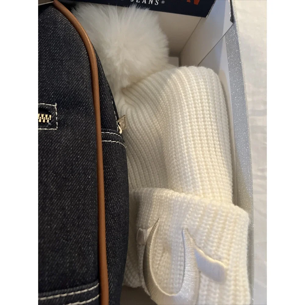 True Religion Denim Jeans Backpack And Pom Pom Hat Gift Set New In Box
